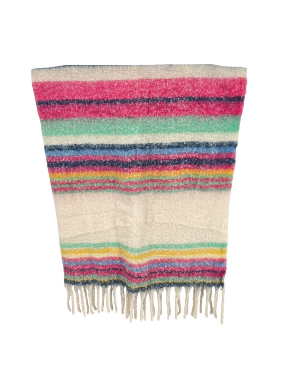 Free People Skye Stripe Fringe Throw Blanket Multicolor Ivory Pink NWT